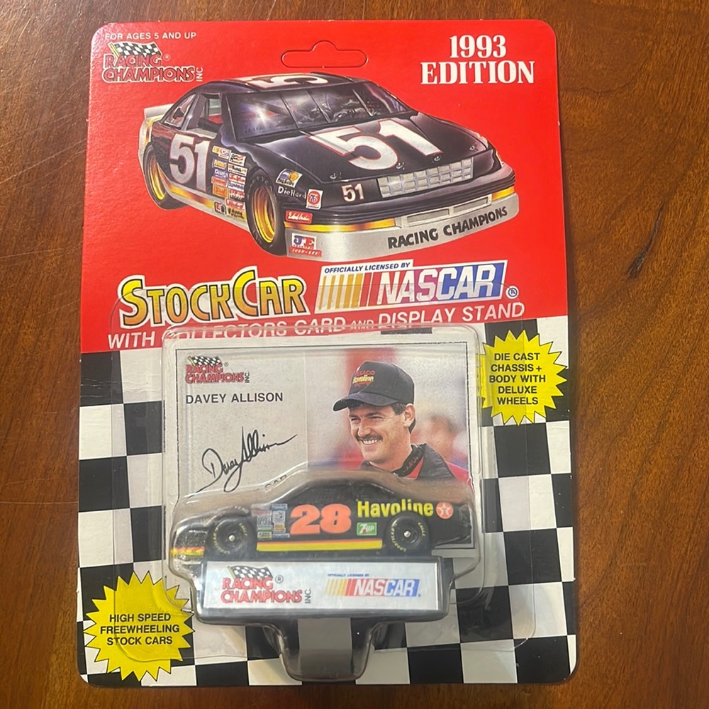 Dave’s Allison 1993 edition stock car. Has the collectors card and display stand